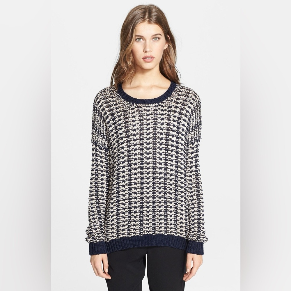 Vince Mercerized Cotton Textured Knit Sweater‎ Navy Blue size XS